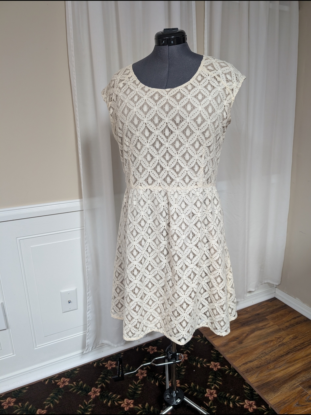 Garnet Hill Cream Crochet Scoop-Neck Fit & Flare Mini